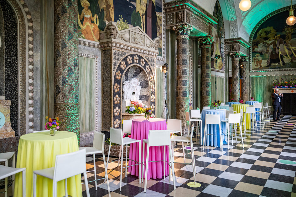 Colorful seating in the hall