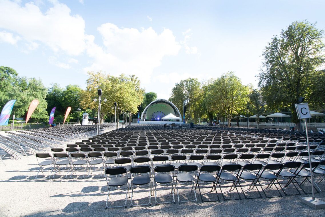 Concert area with concert shell in the spa gardens - row seating for concerts