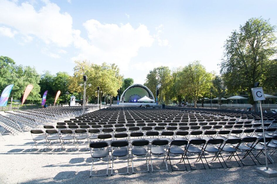 Concert area with concert shell in the spa gardens - row seating for concerts