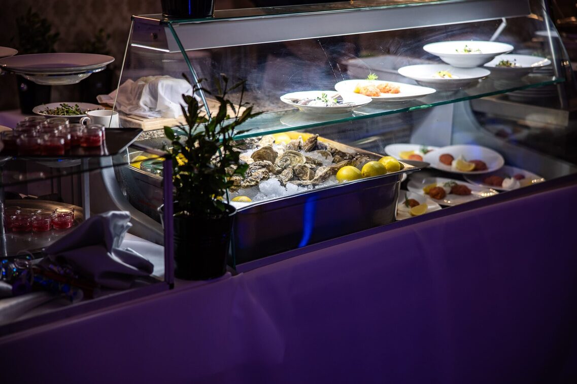 A display case with the catering