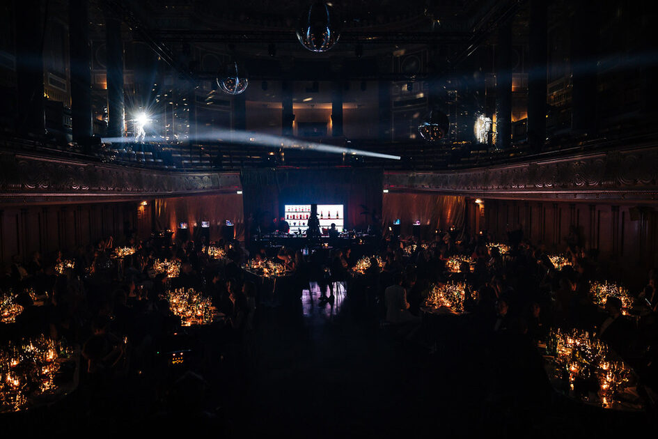 Gala seating in the Friedrich von Thiersch Hall in the Kurhaus with evening lighting