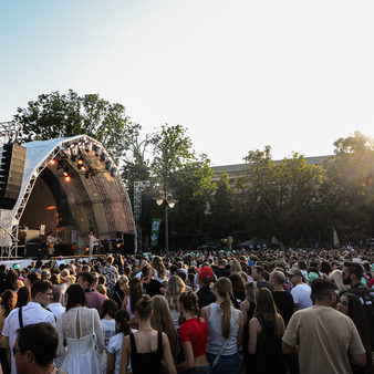 Publikum vor dem Konzert im Park