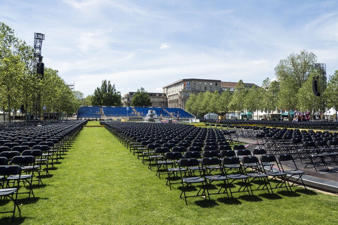 Bowling green with seating for open-air events
